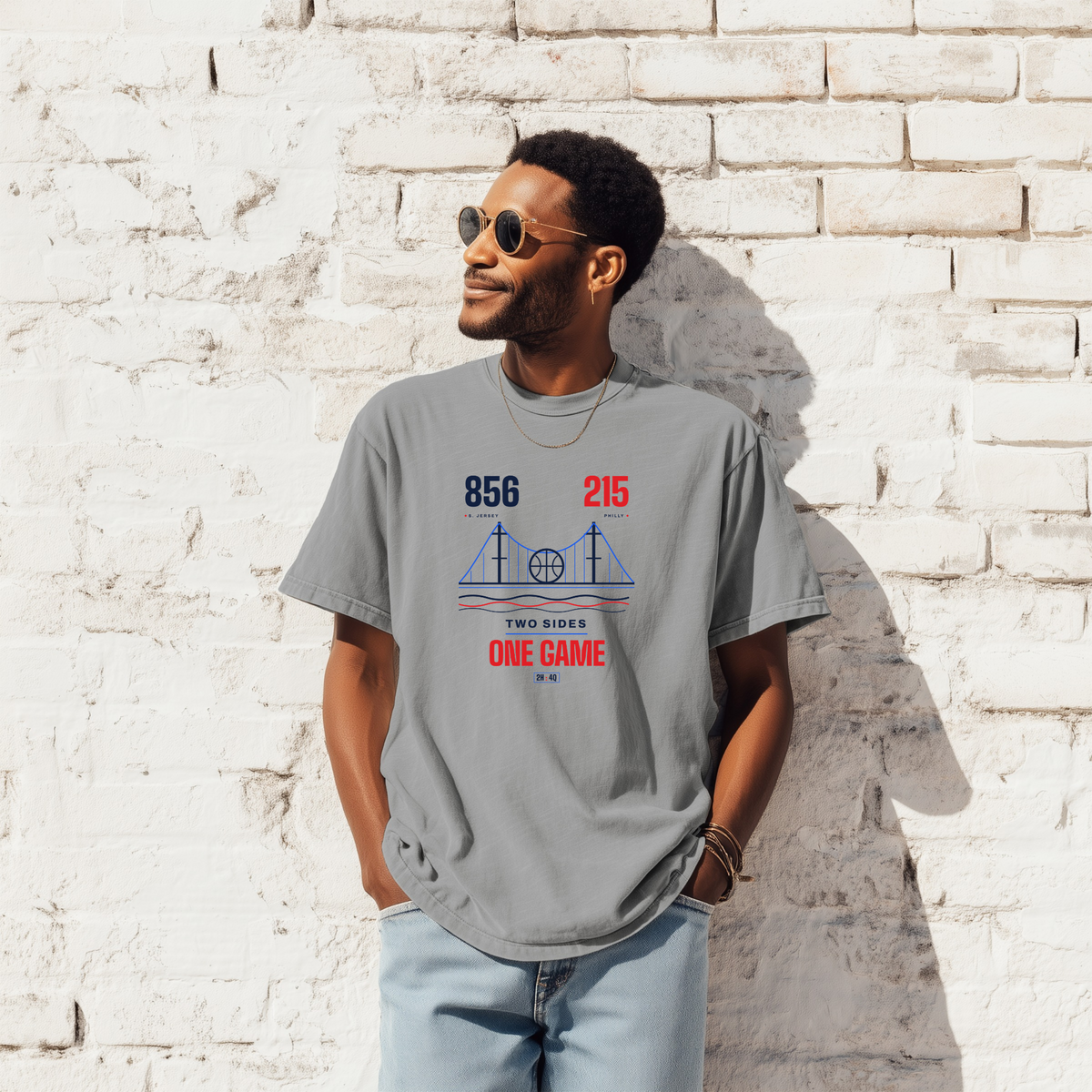 Two Sides One Game | South Jersey Philly Bridge Basketball Graphic T-Shirt